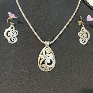 Brighton Elegant Silver Swirl Pendant Necklace and Earring Set